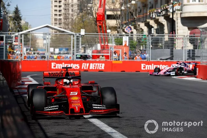 Sebastian Vettel, Ferrari SF90, Sergio Pérez, Racing Point RP19