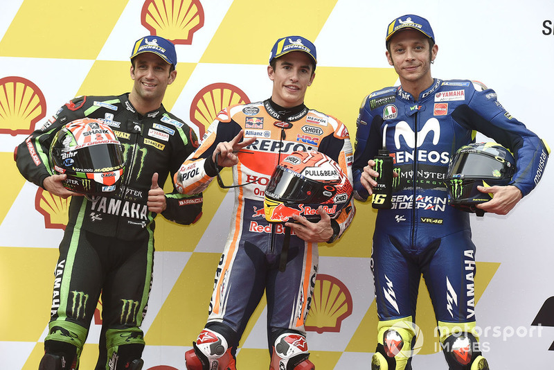 Володар поул-позиції Марк Маркес, Repsol Honda Team, друге місце Жоанн Зарко, Monster Yamaha Tech 3, третє місце Валентино Россі, Yamaha Factory Racing