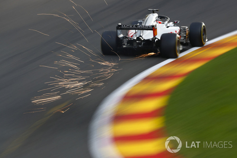 Romain Grosjean, Haas F1 Team VF-18, strikes up sparks