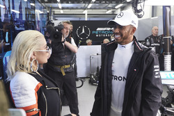 Singer Christina Aguilera in the Mercedes garage with Lewis Hamilton, Mercedes AMG F1