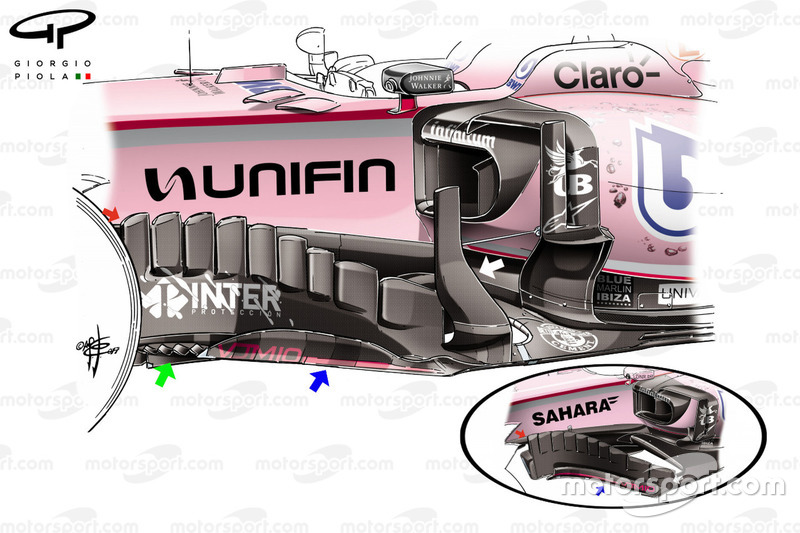 Force India VJM10 bargeboard, GP van Mexico