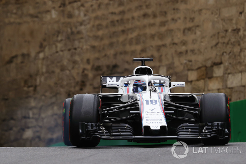 Lance Stroll, Williams FW41 Mercedes, locks a brake