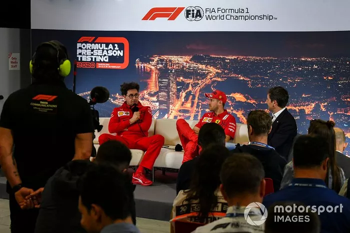 Mattia Binotto, Team Principal Ferrari, and Sebastien Vettel, Ferrari 