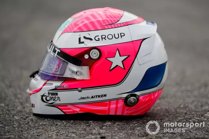 Casco Tributo usado por el piloto de Fórmula 2 de la FIA Jack Aitken, Campos Racing