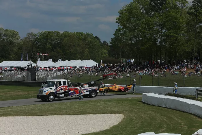 El monoplaza dañado de Ryan Hunter-Reay, Andretti Autosport Honda