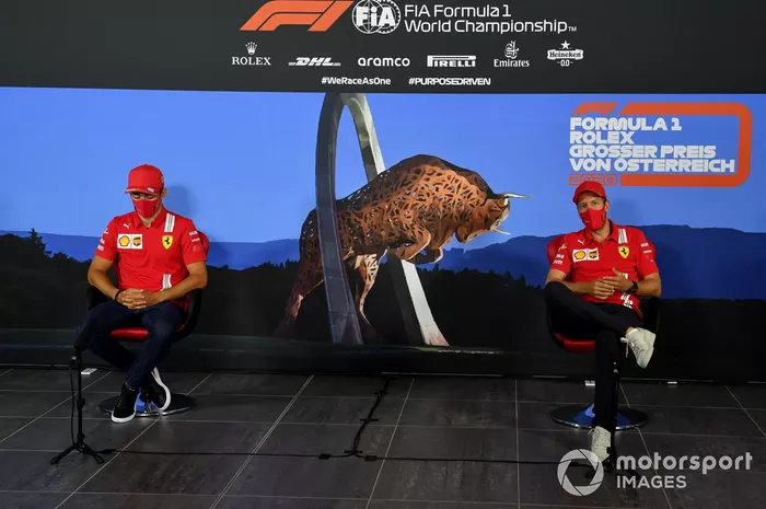 Charles Leclerc e Sebastian Vettel na coletiva
