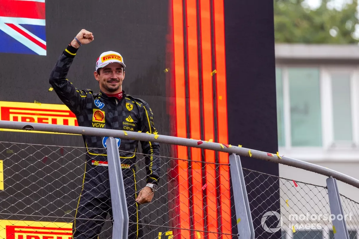 Charles Leclerc on podium in Monza