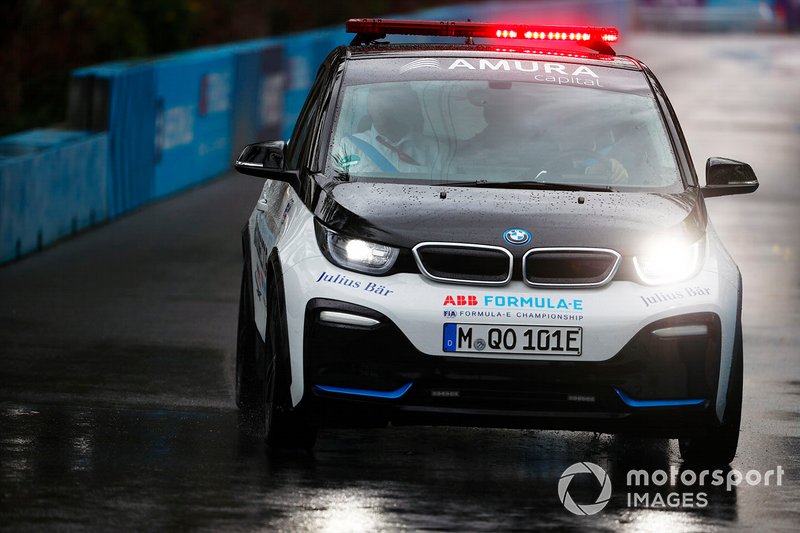 Race Director Scot Elkins checks the track conditions in the BMW i3
