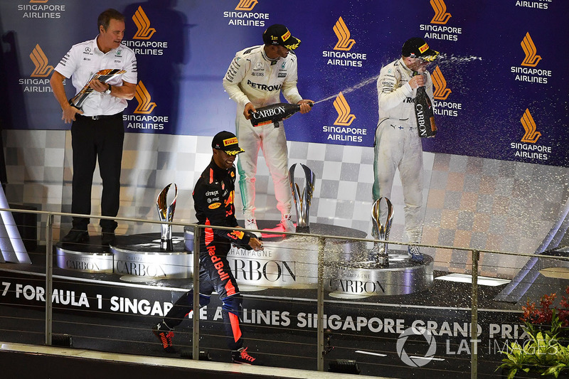 Podium: race winner Lewis Hamilton, Mercedes AMG F1, second place Daniel Ricciardo, Red Bull Racing, third place Valtteri Bottas, Mercedes AMG F1