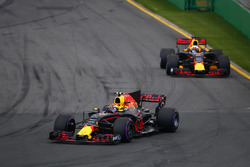 Max Verstappen, Red Bull Racing RB13, leads Daniel Ricciardo, Red Bull Racing RB13