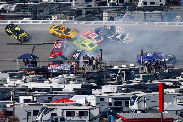 Tyler Reddick, 23XI Racing, Joey Logano, Team Penske, Josh Berry, Wood Brothers Racing. Austin Cindric, Team Penske, Connor Zilisch, Trackhouse Racing, Bubba Wallace, 23XI Racing