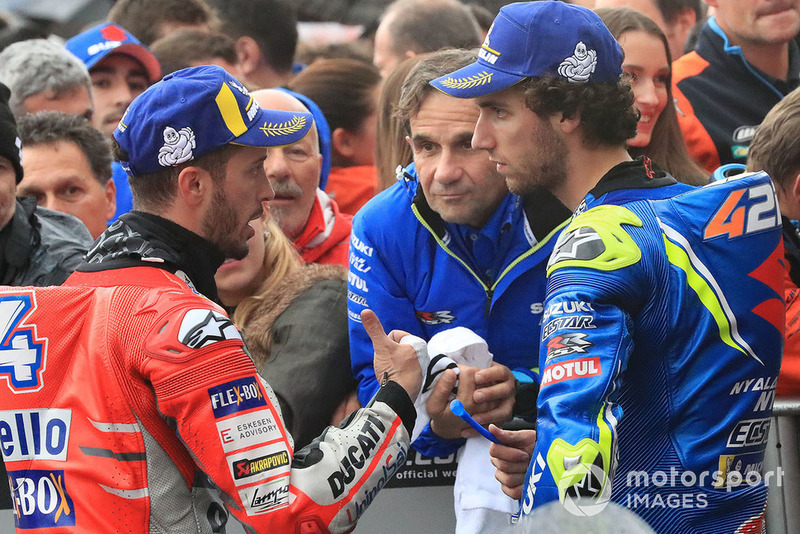 Il vincitore della gara Andrea Dovizioso, Ducati Team, il secondo classificato Alex Rins, Team Suzuki MotoGP