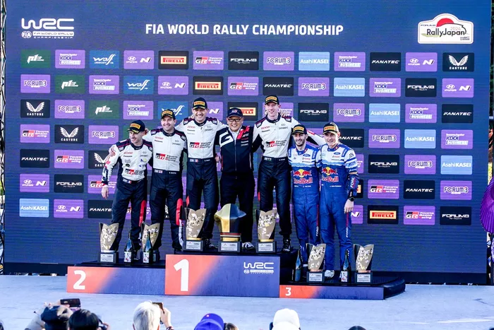 Podium: Winner Elfyn Evans, Scott Martin, Toyota Gazoo Racing WRT Toyota GR Yaris Rally1, second place Sébastien Ogier, Vincent Landais, Toyota Gazoo Racing WRT Toyota GR Yaris Rally1, third place Adrien Fourmaux, Alexandre Coria, M-Sport Ford World Rally