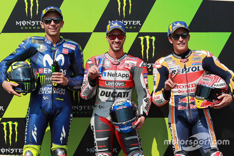 Start terdepan: 1. Andrea Dovizioso, Ducati Team, 2. Valentino Rossi, Yamaha Factory Racing, 3. Marc Marquez, Repsol Honda Team