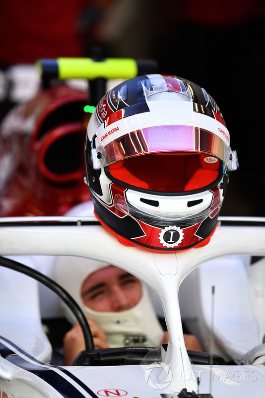 Charles Leclerc, Sauber C37 and helmet