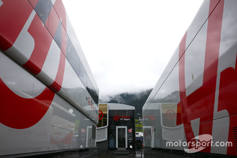 Haas trucks and transporters in the paddock