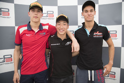 Race winner Nirei Fukuzumi, ART Grand Prix, second place Leonardo Pulcini, Arden International, third place Alessio Lorandi, Jenzer Motorsport at the post race press conference