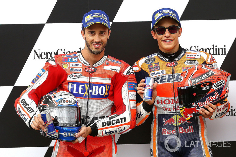 Second place for Andrea Dovizioso, Ducati Team, Polesitter Marc Marquez, Repsol Honda Team