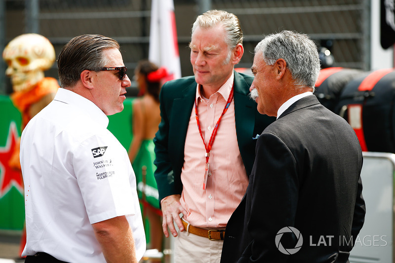 Zak Brown, Executive Director, McLaren Technology Group, Sean Bratches, Managing Director of Commercial Operations, Formula One Group, Chase Carey, Chairman, Formula One