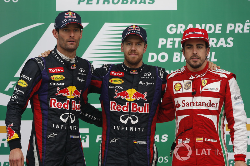 GP do Brasil: a prova em Interlagos fechou o campeonato de 2013, com vitória de Vettel, seguido de Webber e Alonso, de Ferrari.