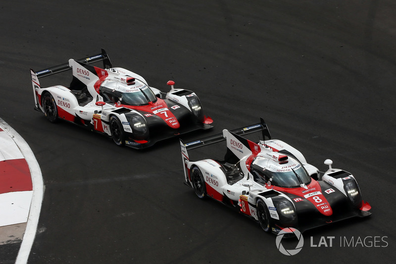 #8 Toyota Gazoo Racing Toyota TS050 Hybrid: Anthony Davidson, Sébastien Buemi, Kazuki Nakajima, #7 Toyota Gazoo Racing Toyota TS050 Hybrid: Mike Conway, Kamui Kobayashi, Jose Maria Lopez