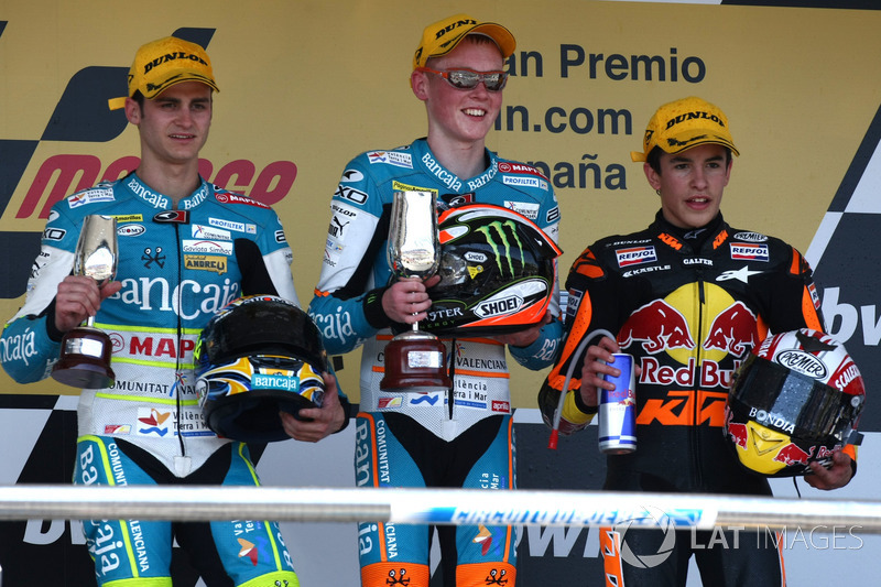 Podium: second place Sergio Gadea, Race winner Bradley Smith, third place Marc Marquez