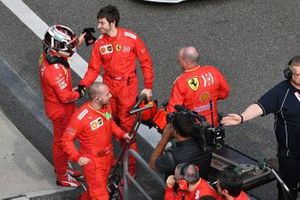 Charles Leclerc, Ferrari, in Parc Ferme with team mates