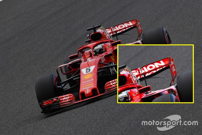 Sebastian Vettel, Ferrari SF71H, comparación alerón trasero sábado en Suzuka.
