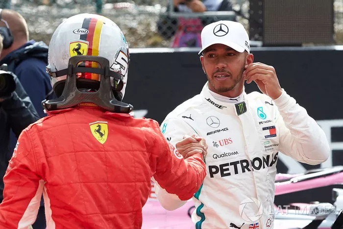 Sebastian Vettel, Ferrari, y Lewis Hamilton, Mercedes AMG F1