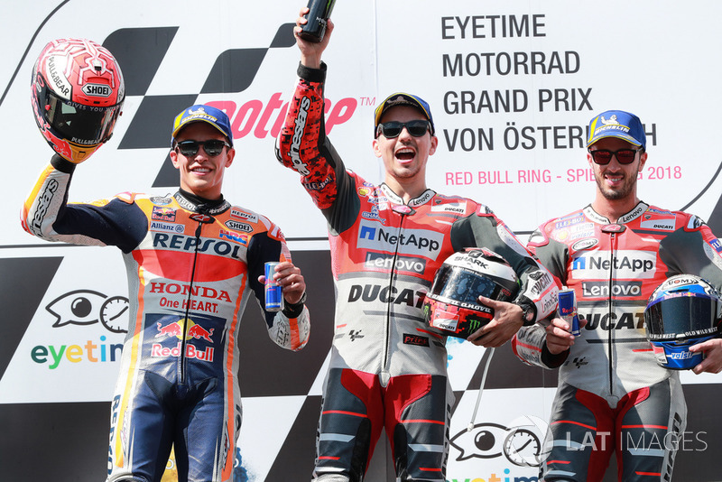 Podium: 1. Jorge Lorenzo, Ducati Team,2. Marc Marquez, Repsol Honda Team,3. Andrea Dovizioso, Ducati Team