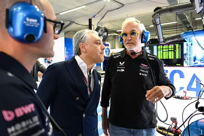 Luca de Meo, CEO of the Renault Group talks with Flavio Briatore, Executive Advisor of Alpine F1