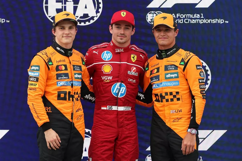 Charles Leclerc, Ferrari, Lando Norris, McLaren, Oscar Piastri