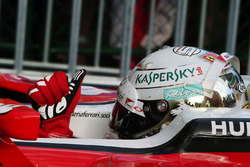 Sebastian Vettel, Ferrari SF16-H celebrates his third position in parc ferme