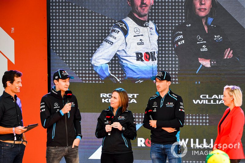 Mark Webber, George Russell, Williams, Claire Williams, Deputy Team Principal, Williams Racing and Robert Kubica, Williams Racing at the Federation Square event