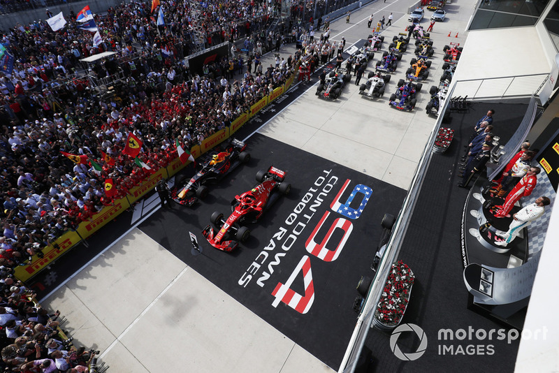 Lewis Hamilton, Mercedes AMG F1, Race winner, Kimi Raikkonen, Ferrari and Max Verstappen, Red Bull Racing on the podium