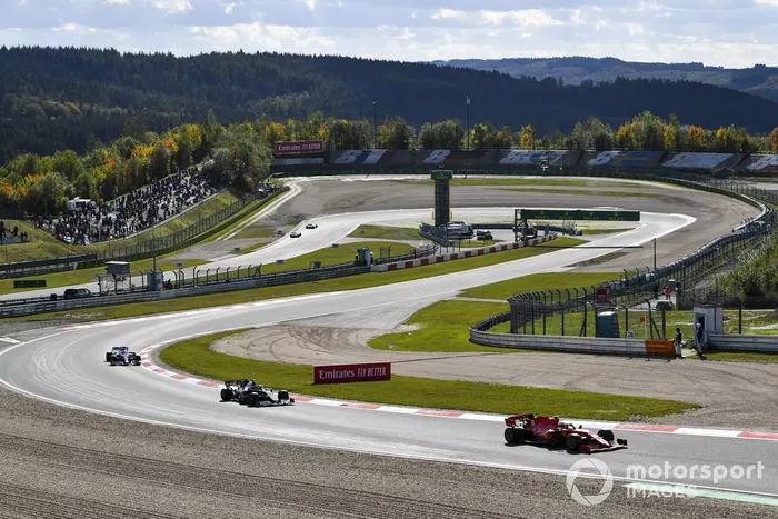 Charles Leclerc, Ferrari SF1000, Romain Grosjean, Haas VF-20, and Sergio Perez, Racing Point RP20