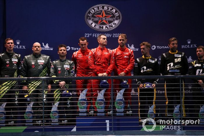 #98 Aston Martin Racing Aston Martin Vantage: Paul Dalla Lana, Darren Turner, Ross Gunn, #90 TF Sport Aston Martin Vantage: Salih Yoluc, Charles Eastwood, Jonathan Adam, #56 Team Project 1 Porsche 911 RSR: Egidio Perfetti, Laurents Horr, Matteo Cairoli 