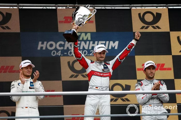 Podio: il vincitore della gara René Rast, Audi Sport Team Rosberg, il secondo classificato Marco Wittmann, BMW Team RMG, il terzo classificato Mike Rockenfeller, Audi Sport Team Phoenix