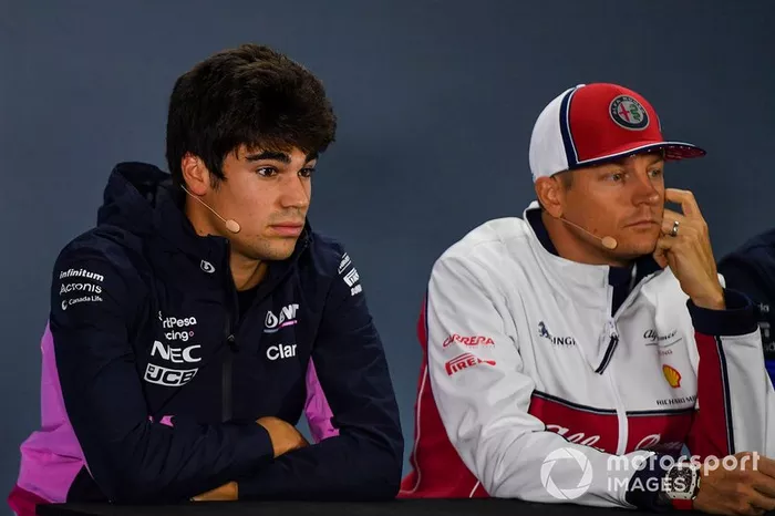 Lance Stroll, Racing Point, e Kimi Raikkonen, Alfa Romeo Racing