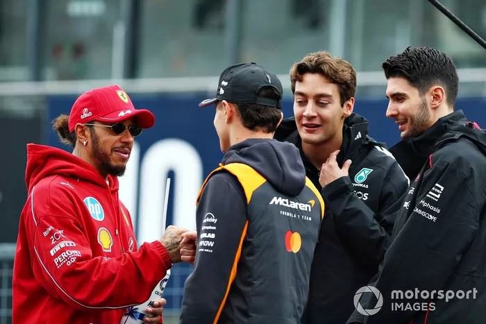 Lewis Hamilton, Ferrari, Lando Norris, McLaren, George Russell, Mercedes, Esteban Ocon, Haas F1 Team