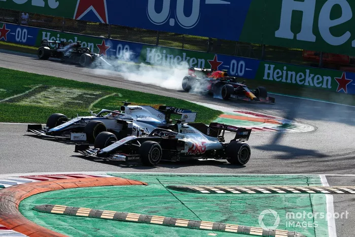 Romain Grosjean, Haas VF-20, George Russell, Williams FW43