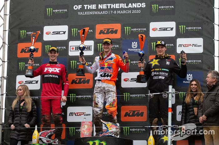 Podio: Jeffrey Herlings, Red Bull KTM Factory Racing, Tim Gajser, HRC Honda y Arminas Jasikonis, Husqvarna