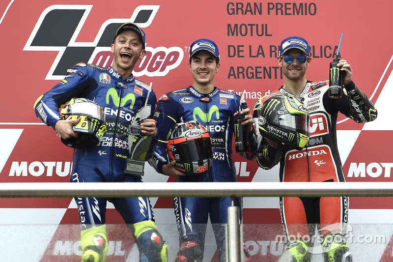 Podio: Valentino Rossi, Yamaha Factory Racing, Maverick Viñales, Yamaha Factory Racing, Cal Crutchlo