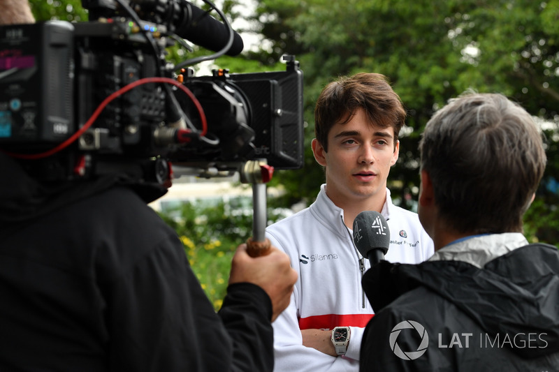 Charles Leclerc, Sauber talks with the media