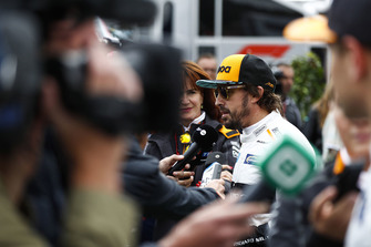 Fernando Alonso, McLaren, talks to the media