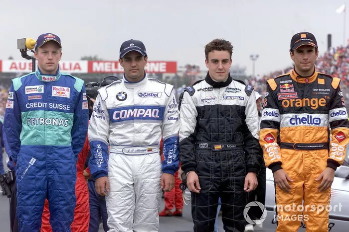 Kimi Raikkonen, Sauber C20, Juan Pablo Montoya, Williams, Fernando Alonso, Minardi y Enrique Bernoldi, Arrows