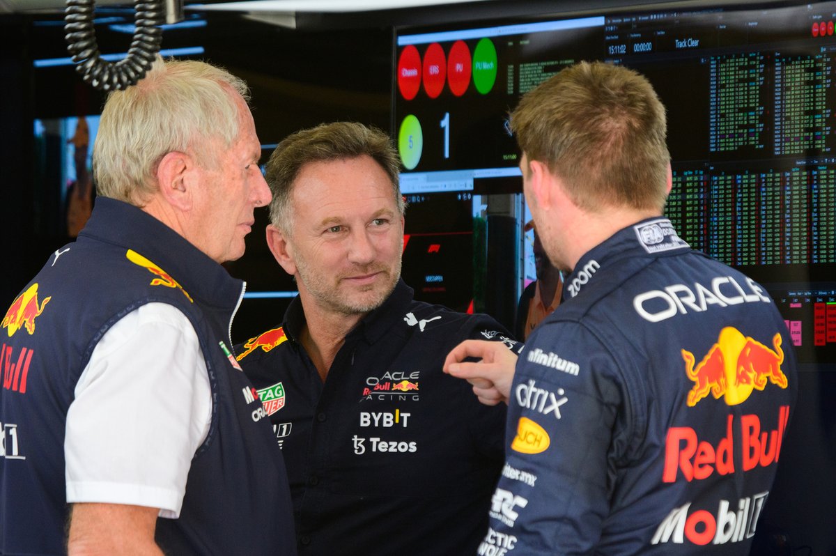 Helmut Marko, Christian Horner, Max Verstappen, Red Bull Racing