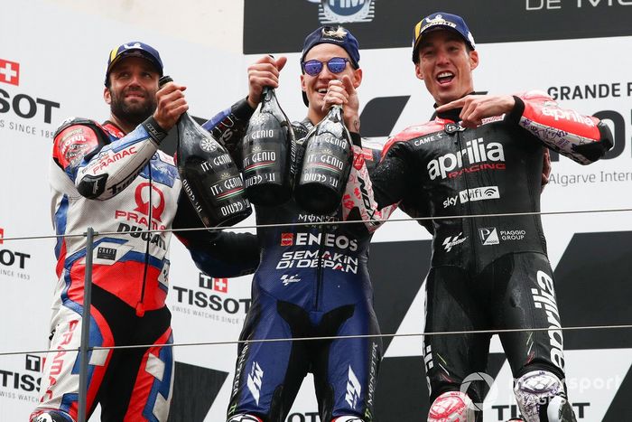 Podio: ganador Fabio Quartararo, Yamaha Factory Racing, Johann Zarco, Pramac Racing, Aleix Espargaró, Aprilia Racing Team