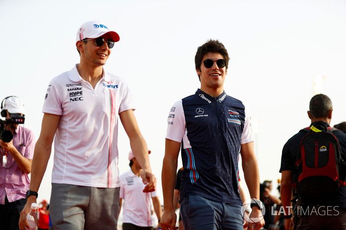Esteban Ocon, Force India, and Lance Stroll, Williams Racing, in the drivers parade