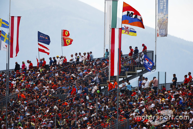 Fans and flags in a full grandstand